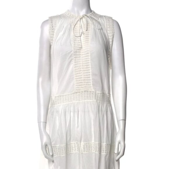 NWT 2024 ULLA JOHNSON Thalia Crochet-trimmed Voile Coverup in Cowrie XS $590 - Picture 10 of 12